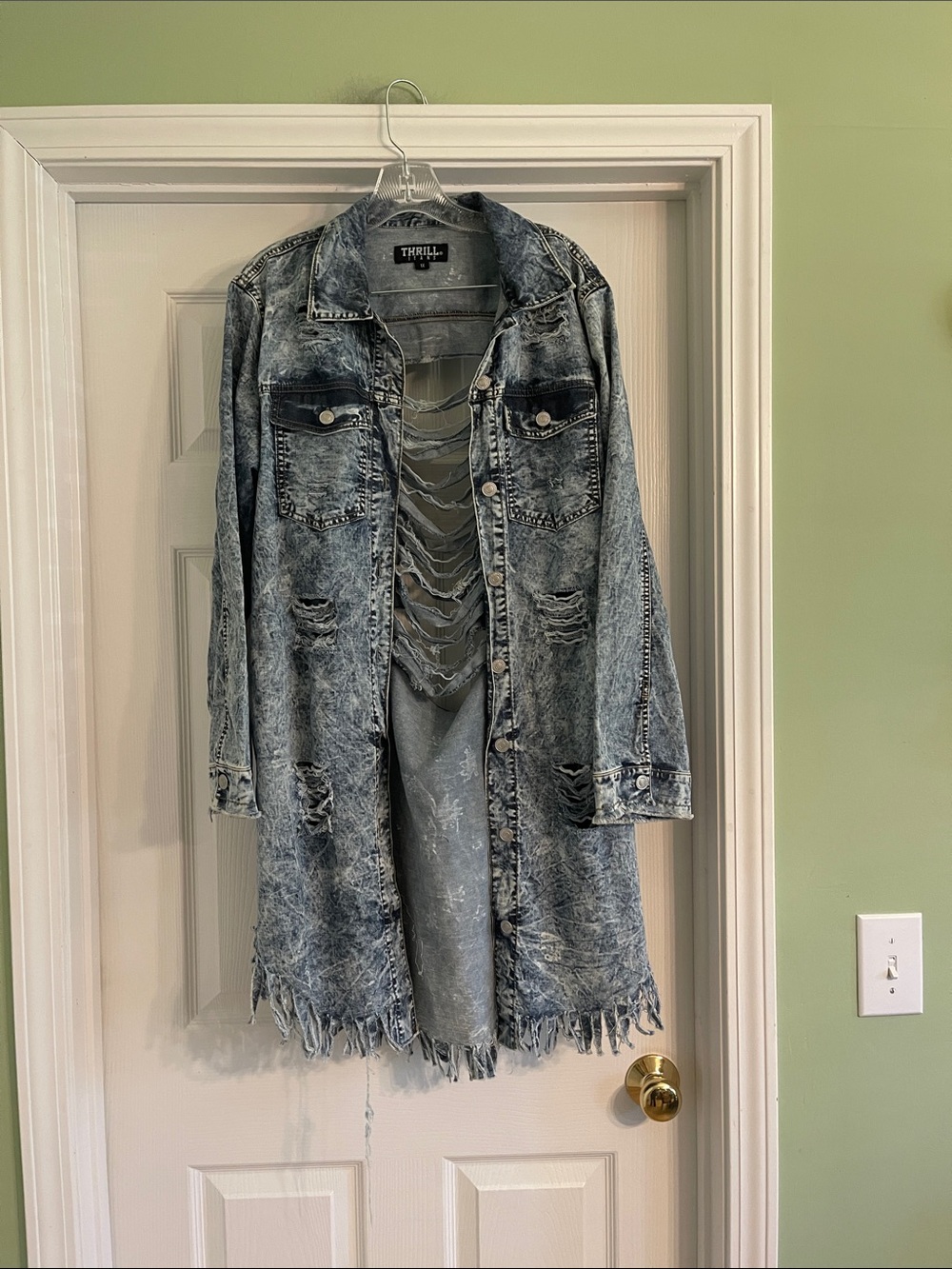 Thrill Jeans Distressed Denim Duster-Sz 1X